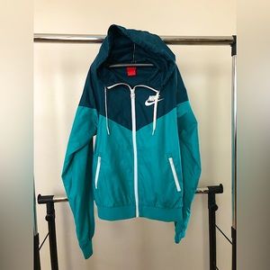 Nike Womens Zip Up Hooded Jacket Long Sleeve Windbreaker aqua Colorblock Size S
